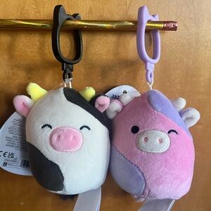 NWT Select Series SET Winking Patty & Connor Cow Squishmallows Keychain Clips